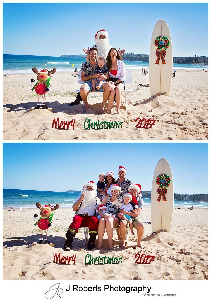Santa photos on Long Reef Beach Sydney on a beautiful summers afternoon in December